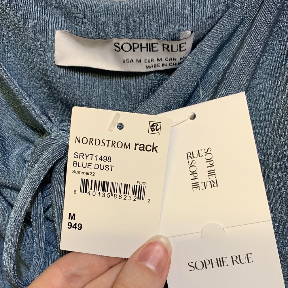 Sophie Rue Blue Puff Sleeve Crop Top - Picture 2 of 3